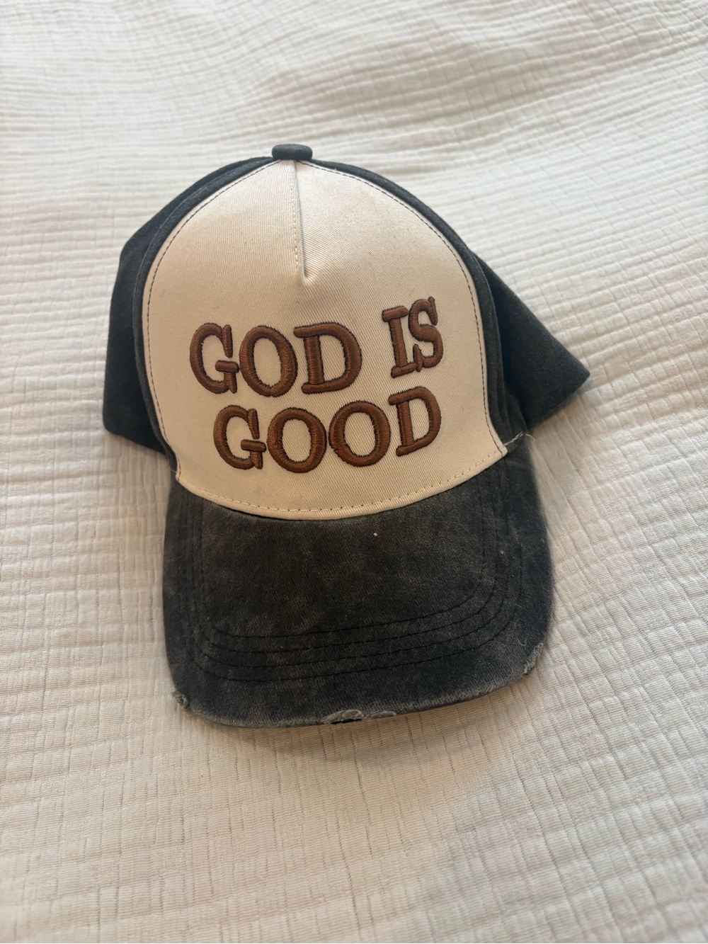 God Is Good Two-Tone Baseball Cap - Black and Cream